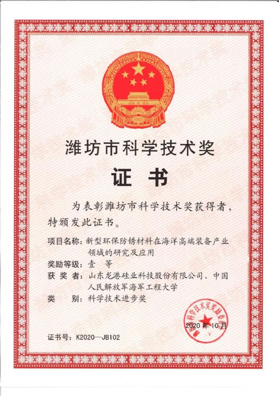 [good news] Longgang silicon Co., Ltd. won the first prize of Weifang Science and Technology Progress Award！